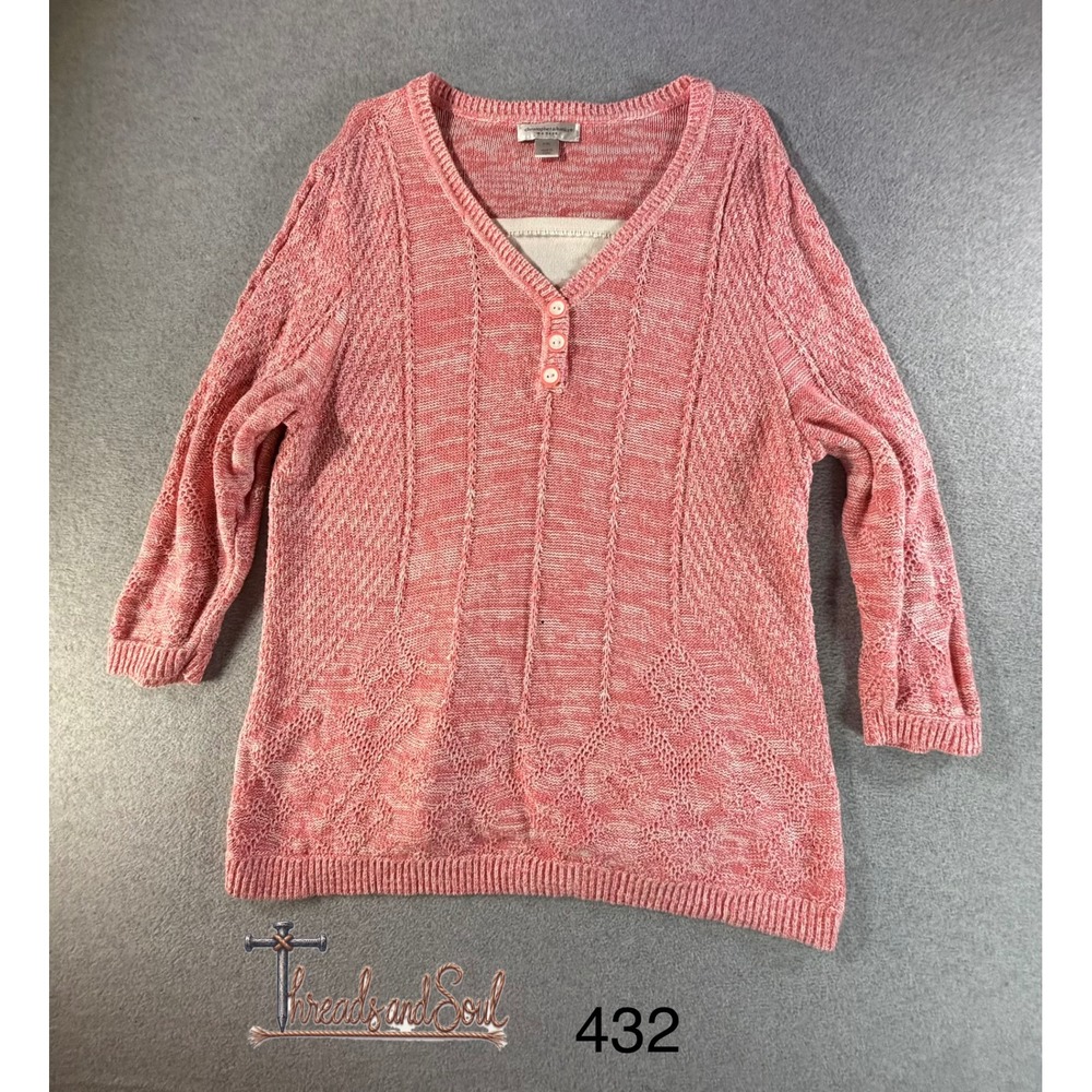 Christopher & Banks Petite Coral Pink Marled Knit Henley Sweater XL 006138-2623